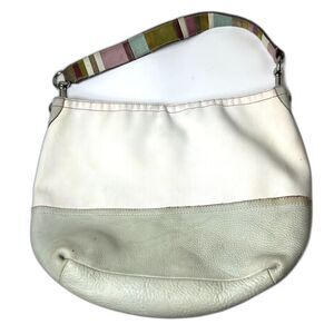 Coach #7459 Rare Ltd Ed Ivory Canvas Sage Leather Striped Strap Large Hobo Bag